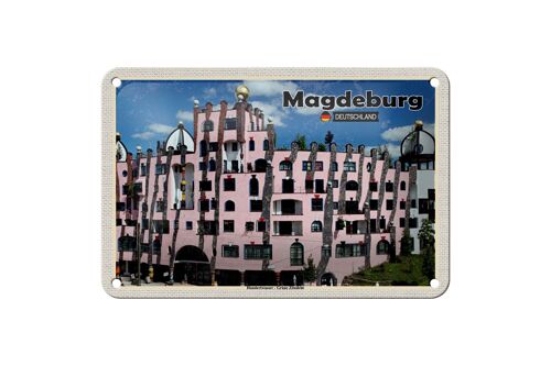 Blechschild Städte Magdeburg Hundertwasser Gebäude 18x12cm Schild