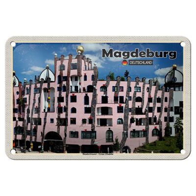 Targa in metallo città Magdeburgo Hundertwasser edifici 18x12 cm