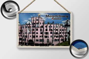Panneau en étain pour villes, Magdebourg, bâtiments Hundertwasser, 18x12cm 2