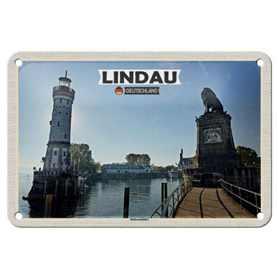 Cartel de chapa ciudades Lindau puerto entrada río edificio 18x12cm signo