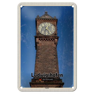 Cartel de chapa ciudades Ludwigshafen nivel reloj arquitectura 12x18cm signo