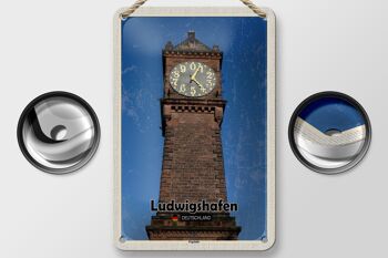 Signe en étain villes Ludwigshafen, horloge de niveau, architecture, signe 12x18cm 2