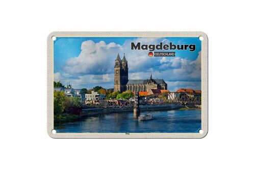 Blechschild Städte Magdeburg Dom Fluss Architektur 18x12cm Schild