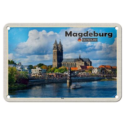 Blechschild Städte Magdeburg Dom Fluss Architektur 18x12cm Schild