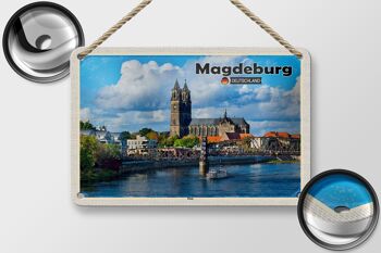Panneau en étain pour villes, cathédrale de Magdebourg, Architecture fluviale, 18x12cm 2