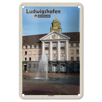 Targa in metallo città Ludwigshafen Europaplatz fontana 12x18 cm