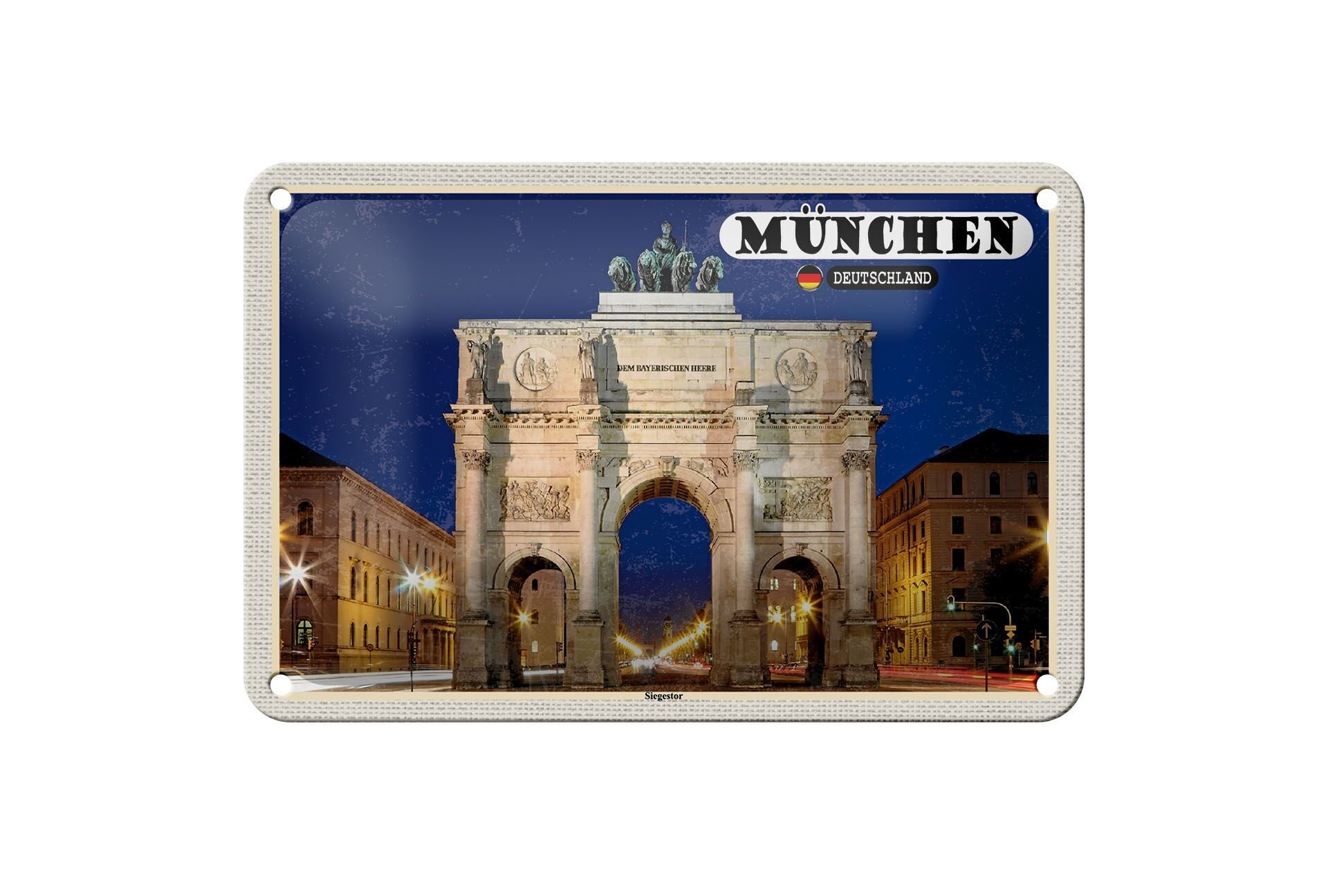 Cartel de chapa con diseño de ciudades de Múnich, arquitectura Siegestor, 18x12cm