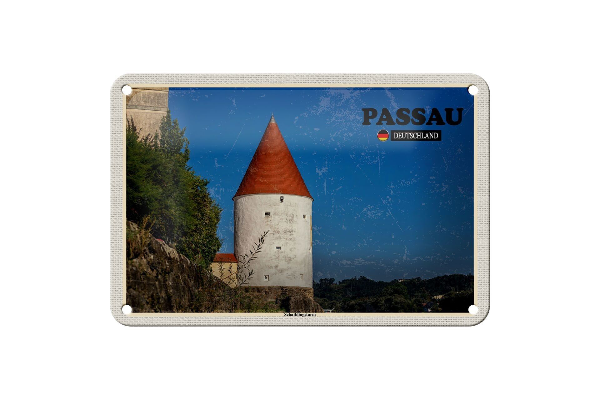 Targa in metallo Città Passau Schaiblingsturm Architettura 18x12 cm