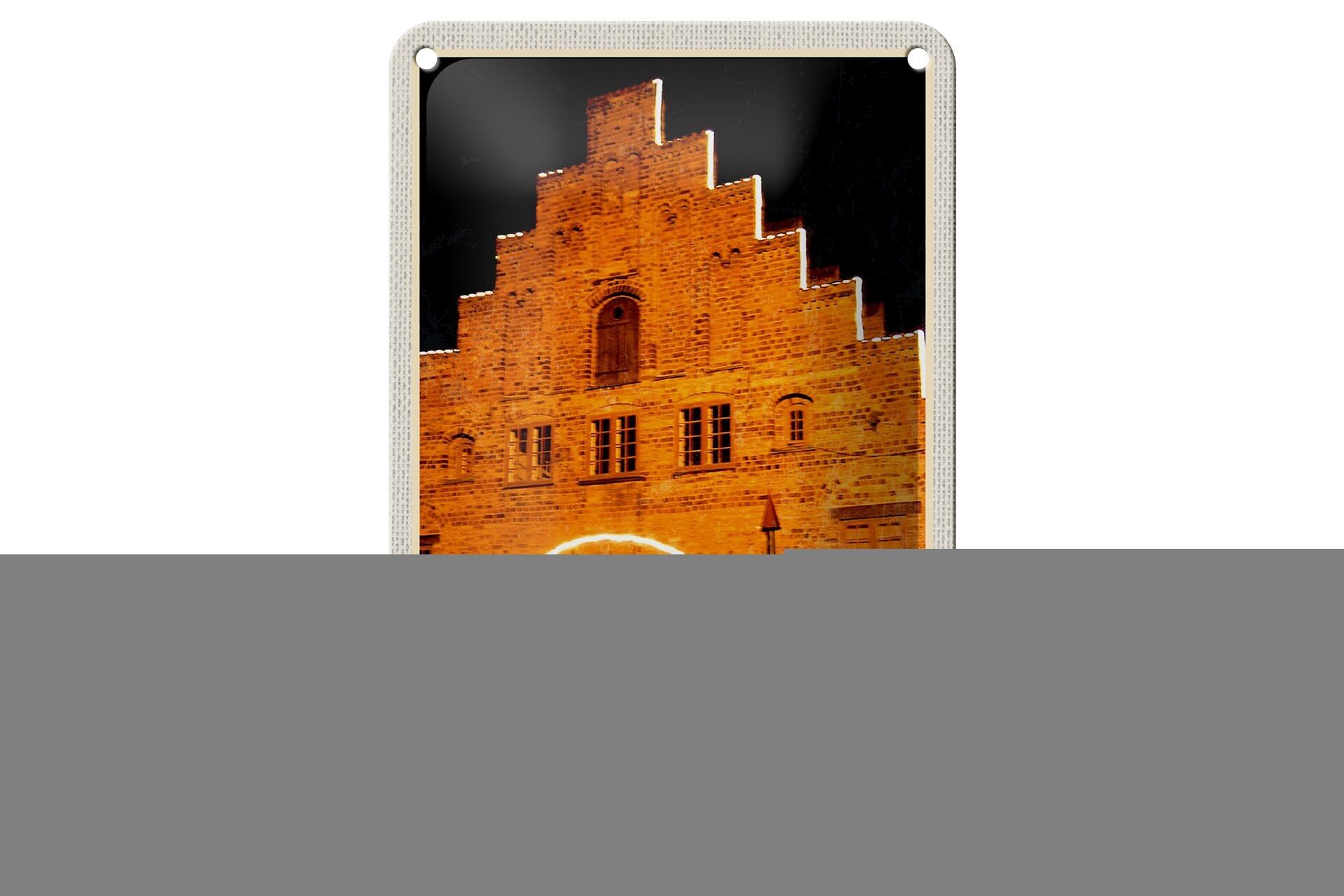 Targa in metallo città Flensburg Nordertor architettura 12x18 cm