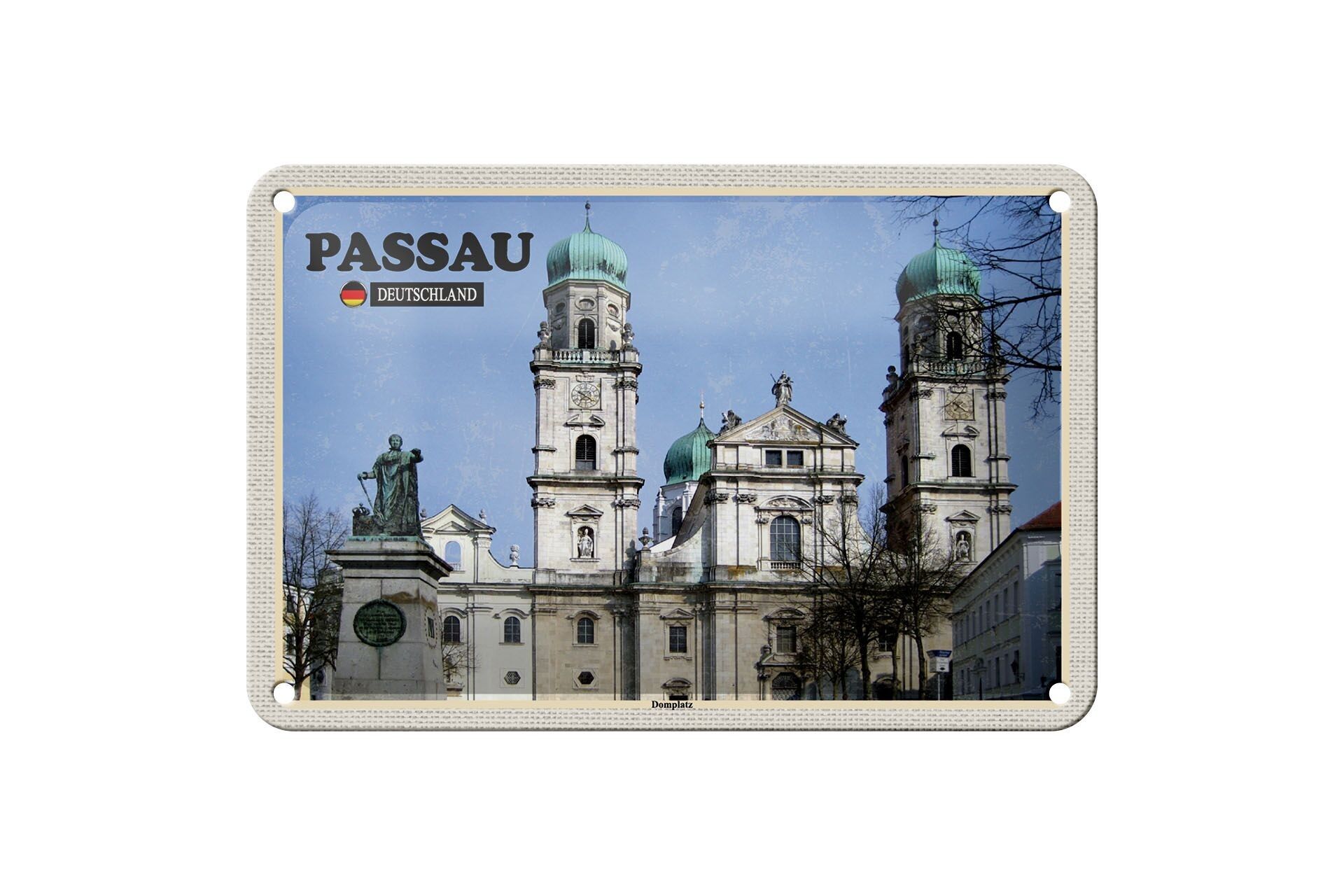 Targa in metallo Città Passau Piazza del Duomo Architettura Decorazione 18x12 cm