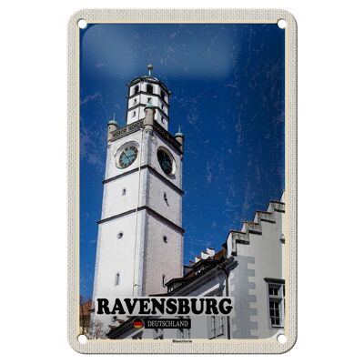 Cartel de chapa con diseño de ciudades, Ravensburg, Blaserturm, arquitectura, 12x18cm
