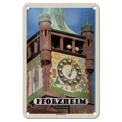 Panneau en étain pour villes, district de Pforzheim, tour de bureau, cloche, 12x18cm