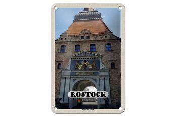 Panneau en étain villes Rostock, porte en pierre avec décoration de griffons, panneau 12x18cm 1