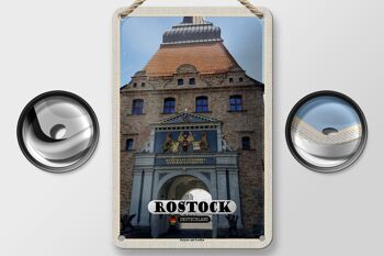 Panneau en étain villes Rostock, porte en pierre avec décoration de griffons, panneau 12x18cm 2