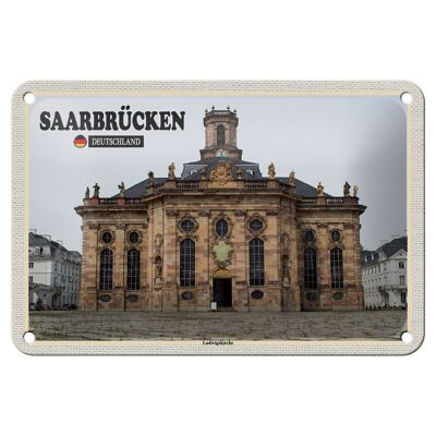 Targa in metallo città Saarbrücken Ludwigskirche decorazione 18x12 cm