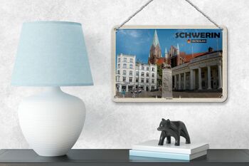 Panneau en étain pour villes, Schwerin, place du marché, Architecture, 18x12cm 4