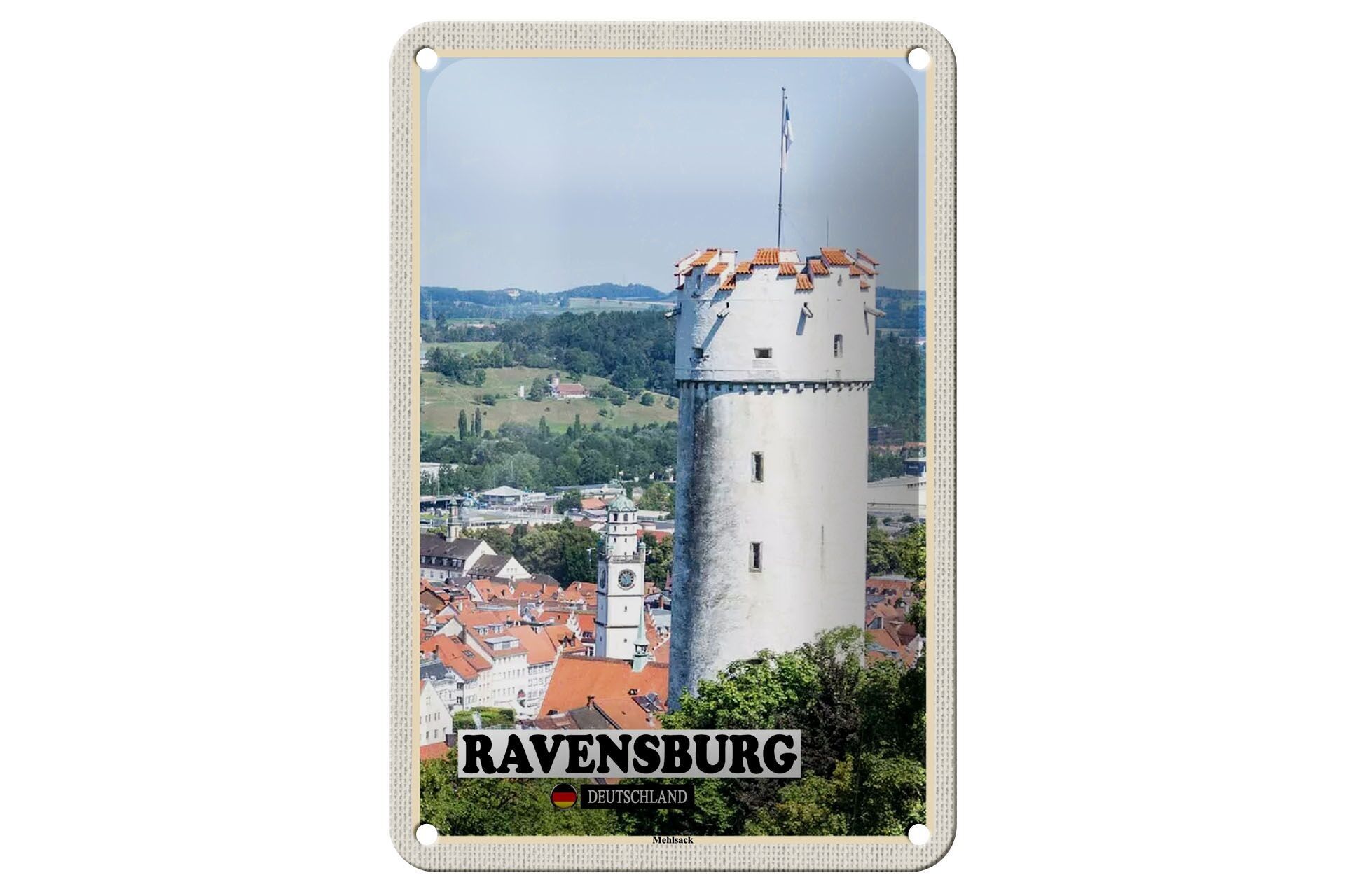 Targa in metallo Cities Ravensburg Mehlsack Architecture 12x18 cm
