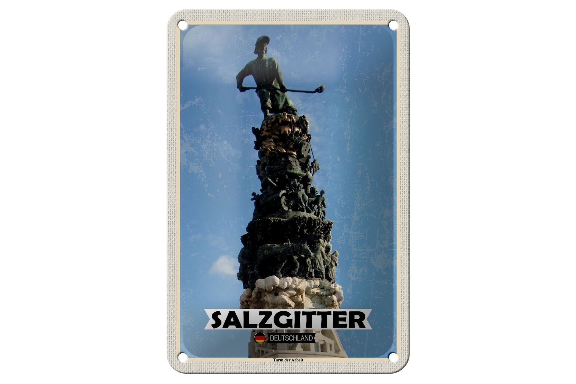 Targa in metallo Città Salzgitter Tower of Work Decorazione 12x18 cm
