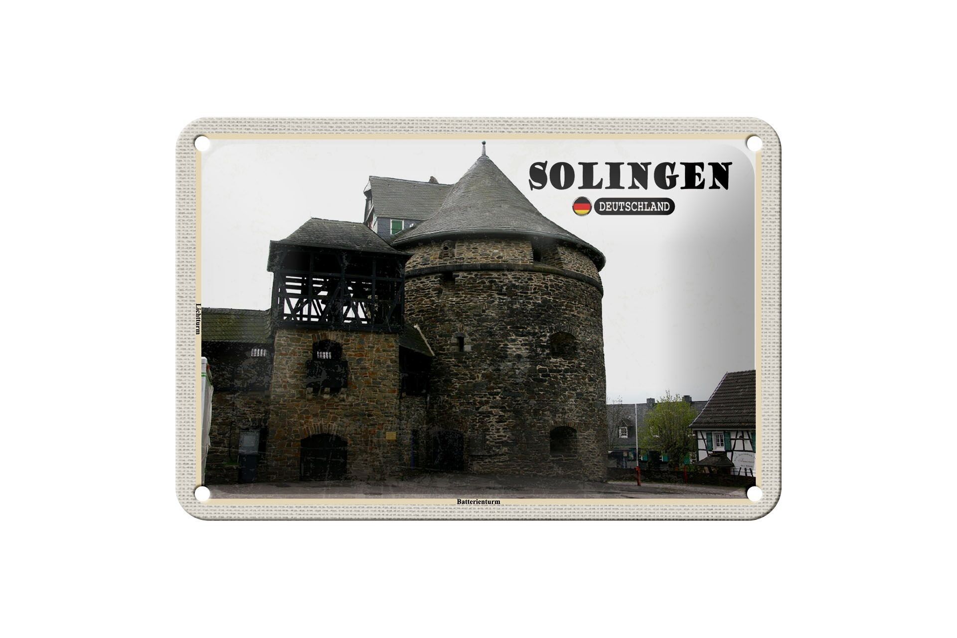 Targa in metallo città Solingen decorazione torre della batteria 18x12 cm