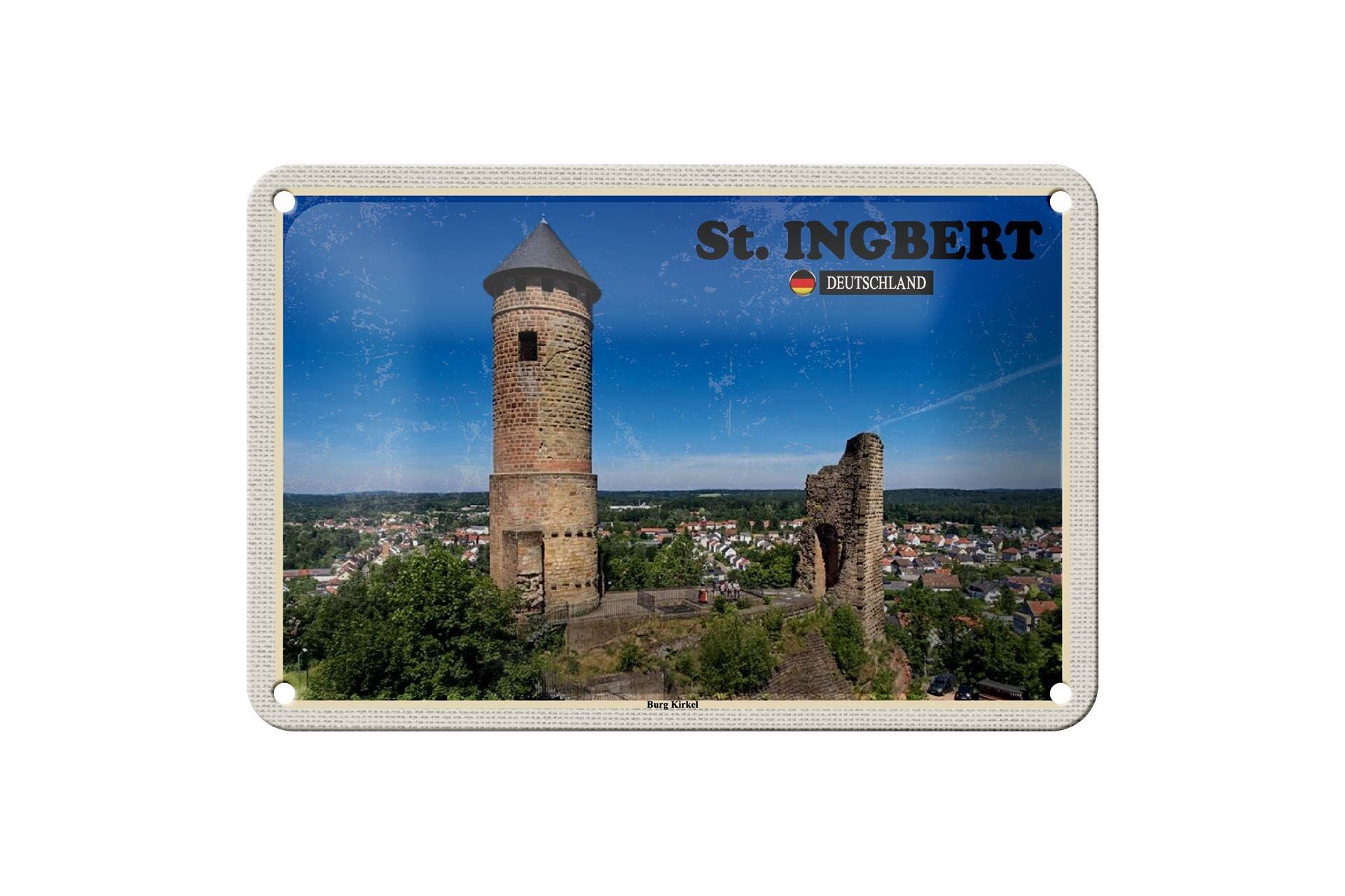 Targa in metallo città St. Ingbert Burg Kirkel cartello con gita in città 18x12 cm