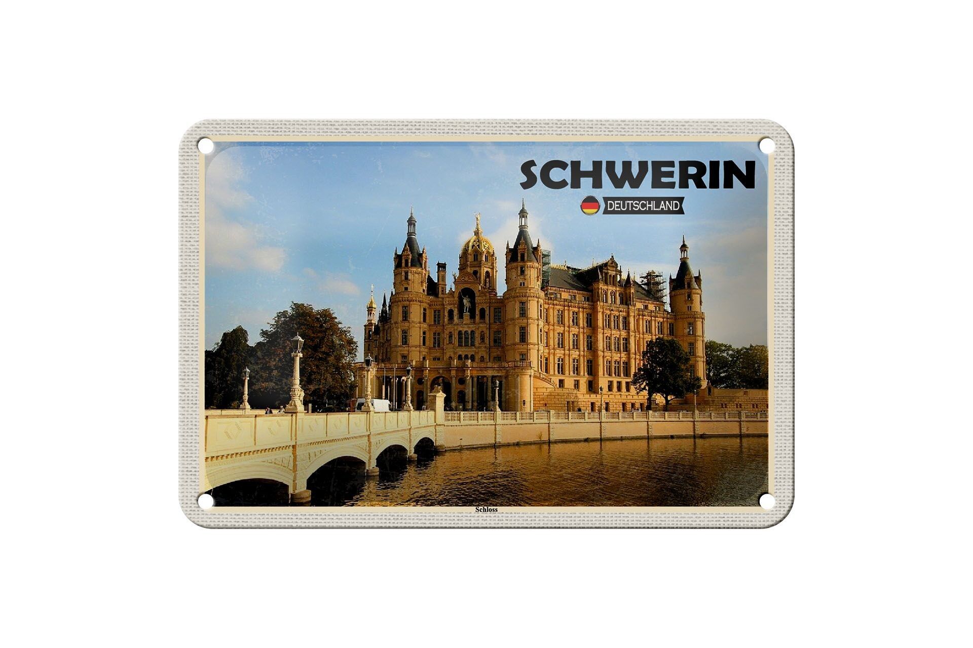 Targa in metallo Città Schwerin Castle Architecture Decorazione 18x12 cm
