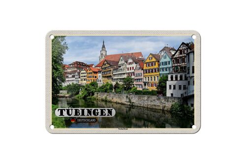 Blechschild Städte Tübingen Neckarfront Fluss Gebäude 18x12cm Schild