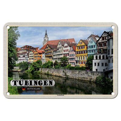 Targa in metallo città Tübingen Neckarfront edifici fluviali 18x12 cm