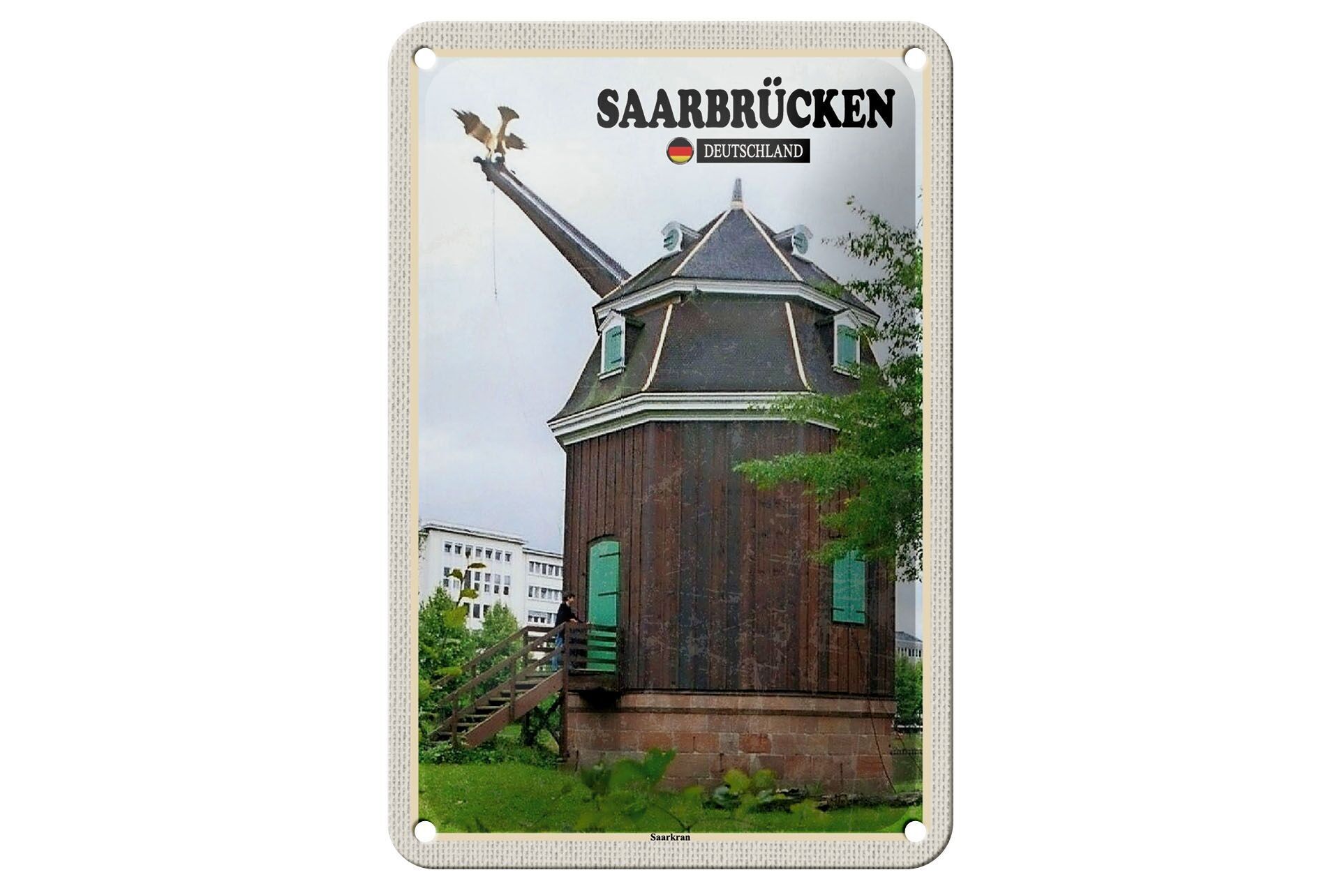 Targa in metallo città Saarbrücken Saarkran decorazione murale 12x18 cm