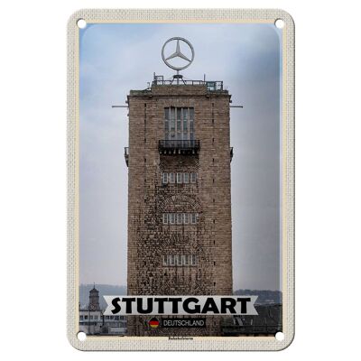 Cartel de chapa ciudades Stuttgart estación torre arquitectura 12x18cm signo