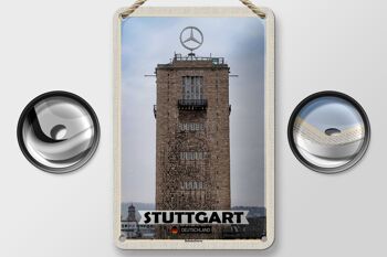 Panneau en étain pour villes, gare de Stuttgart, tour, architecture, 12x18cm 2