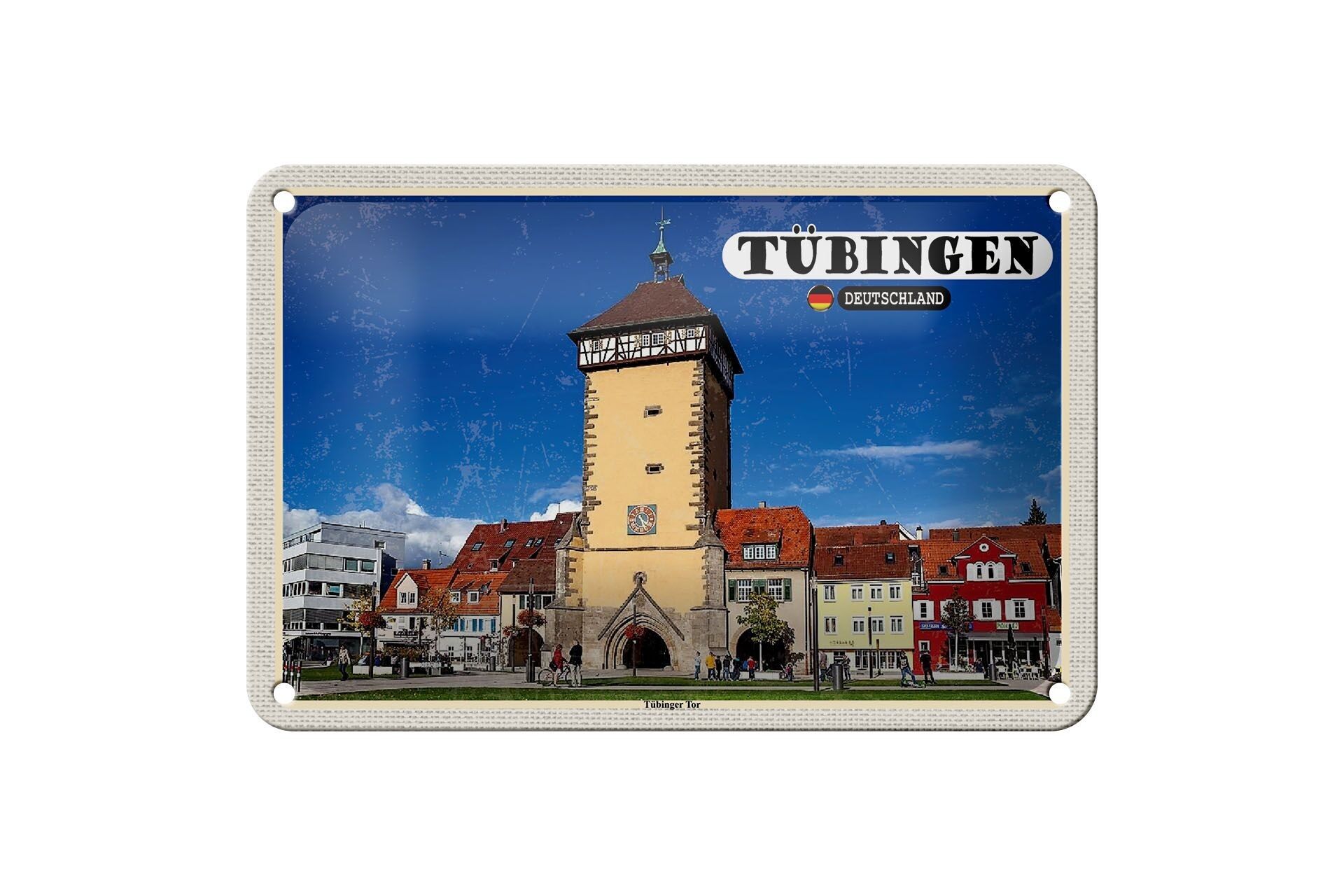 Targa in metallo Città Tübingen Tübingen Gate Center Decorazione 18x12 cm
