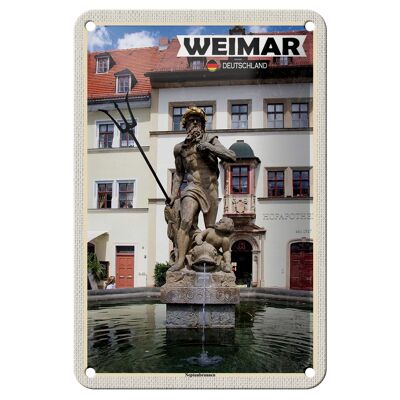 Cartel de chapa con arquitectura de fuente de Neptuno de Weimar, cartel de 12x18cm