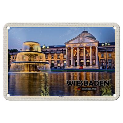 Blechschild Städte Wiesbaden Kurhaus Brunnen Deko 18x12cm Schild