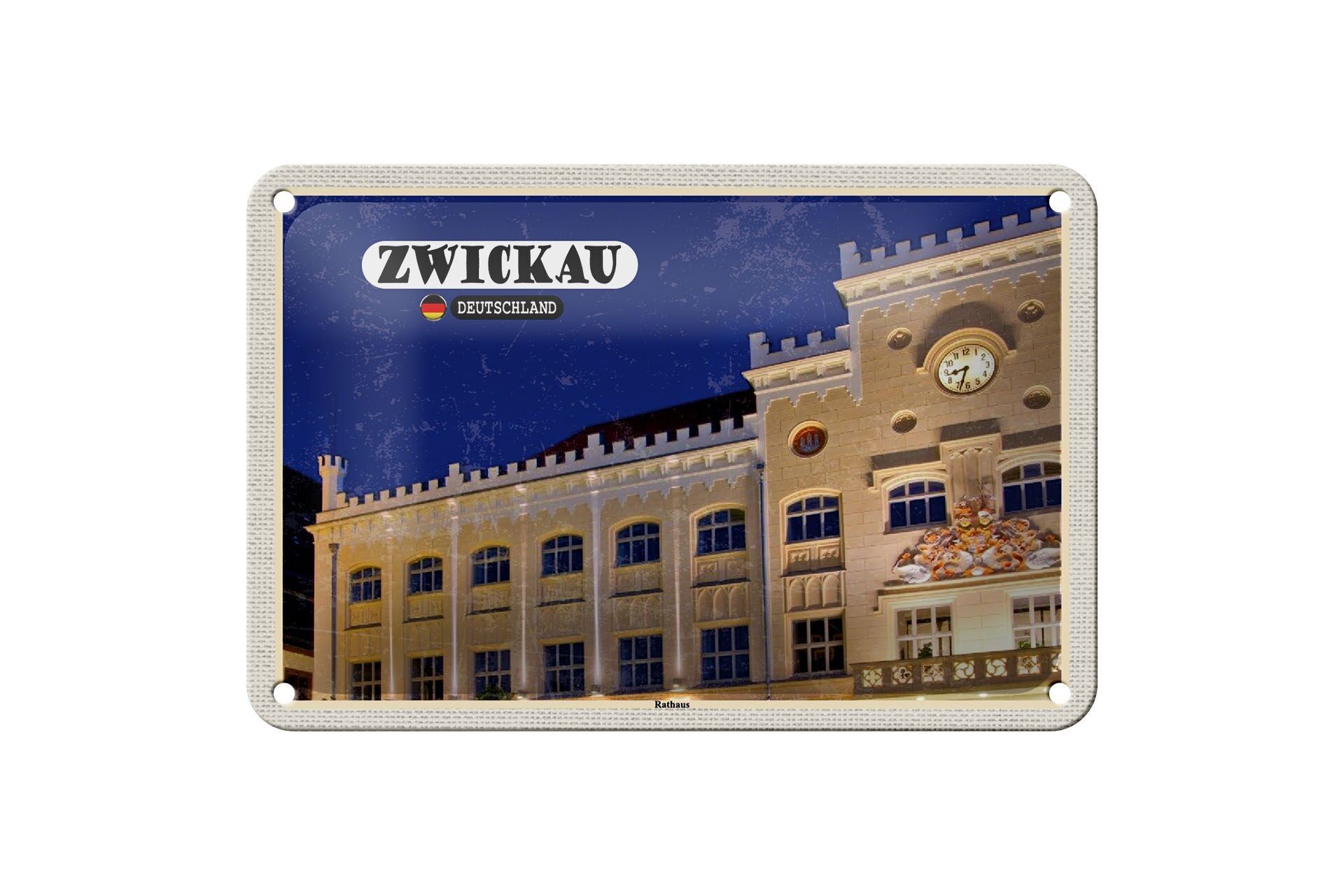 Targa in metallo Città Zwickau Municipio Architettura Decorazione 12x18 cm Targa