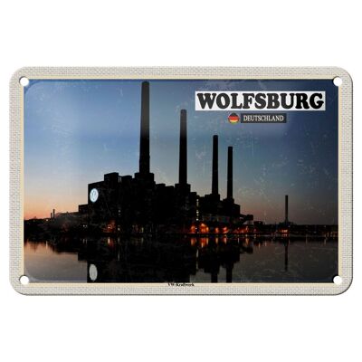 Cartel de chapa ciudades Wolfsburg VW planta de energía río 18x12cm signo