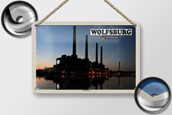 Panneau en étain villes Wolfsburg VW centrale électrique rivière 18x12cm 2