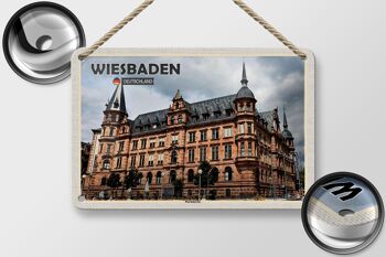 Panneau en étain pour villes, Wiesbaden, marché, église, moyen âge, 18x12cm 2