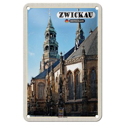 Cartel de chapa Ciudades Catedral de Zwickau St. Letrero decoración Iglesia Santa María 18x12cm