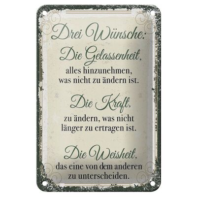 Blechschild Spruch 3 Wünsche Gelassenheit Kraft 12x18cm Schild