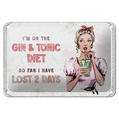 Cartel de chapa que dice "Estoy en la dieta Gin & Tonic" decoración cartel de 18x12 cm