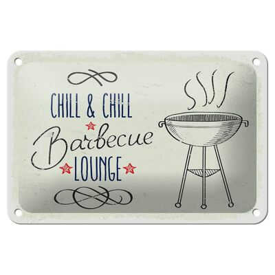 Targa in latta con scritta Chill & Chill Barbecue Lounge 18x12 cm decorazione