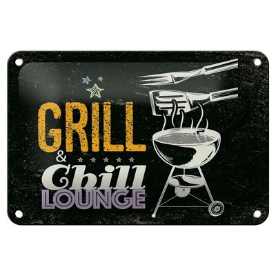 Blechschild Spruch Grill & Chill Lounge 5 Sterne Deko 18x12cm Schild