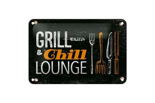 Blechschild Spruch Grill & Chill Lounge Grillen Deko 18x12cm Schild