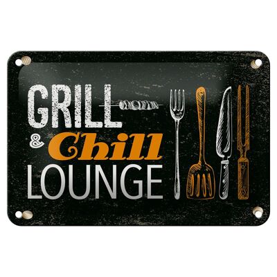 Targa in metallo con scritta Grill & Chill Lounge Decorazione per grigliate 18x12 cm