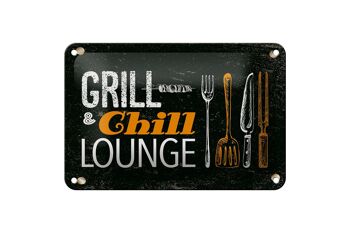 Panneau en étain disant Grill & Chill Lounge Grilling Décoration 18x12cm 1