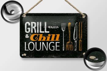 Panneau en étain disant Grill & Chill Lounge Grilling Décoration 18x12cm 2