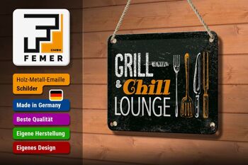 Panneau en étain disant Grill & Chill Lounge Grilling Décoration 18x12cm 3