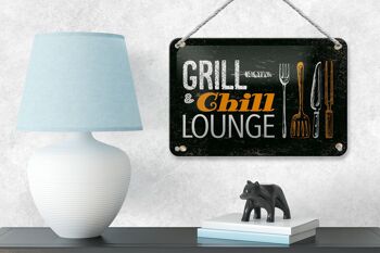 Panneau en étain disant Grill & Chill Lounge Grilling Décoration 18x12cm 4