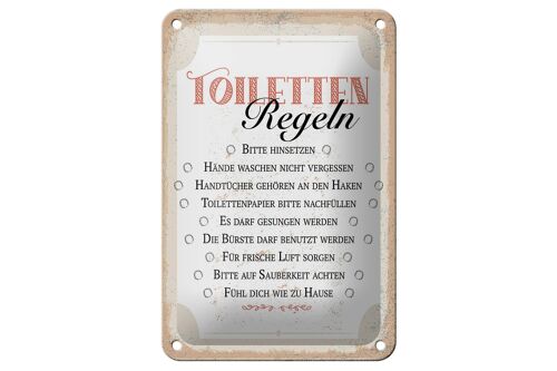 Blechschild Spruch Toiletten Regeln bitte hinsetzen 12x18cm Schild