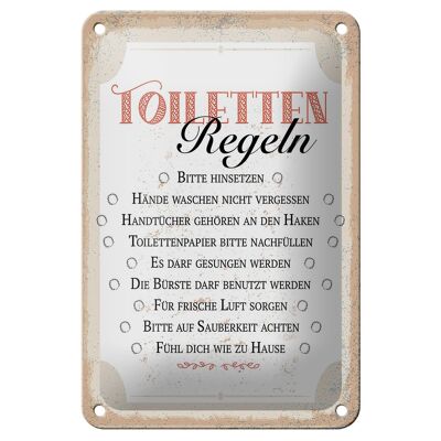 Metal sign saying toilet rules please sit down 12x18cm sign